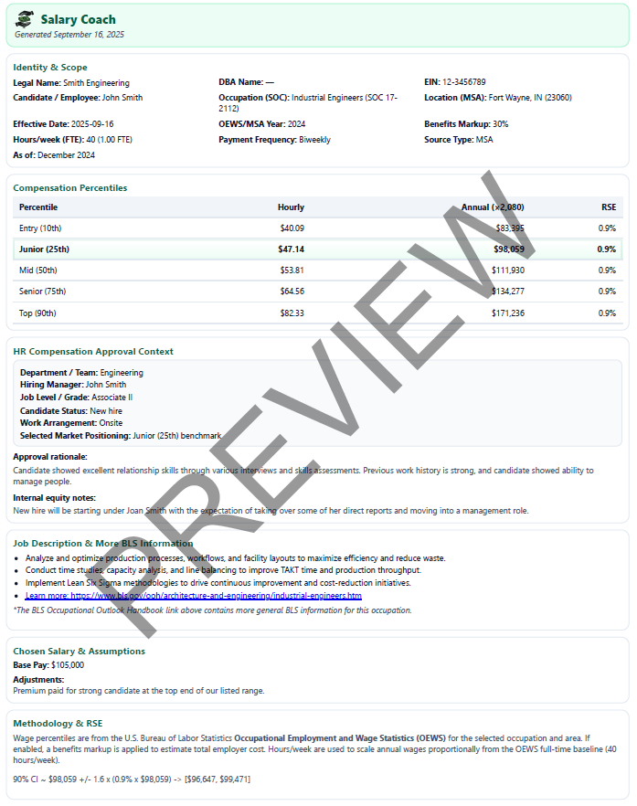 HR compensation approval memo preview